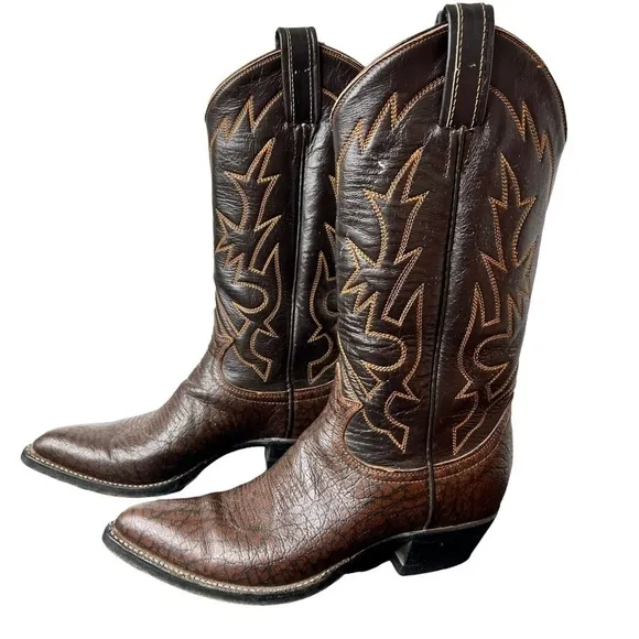 Vintage Tony Lama Brown Classic Leather Western Embroidered Cowboy Boots Size 6