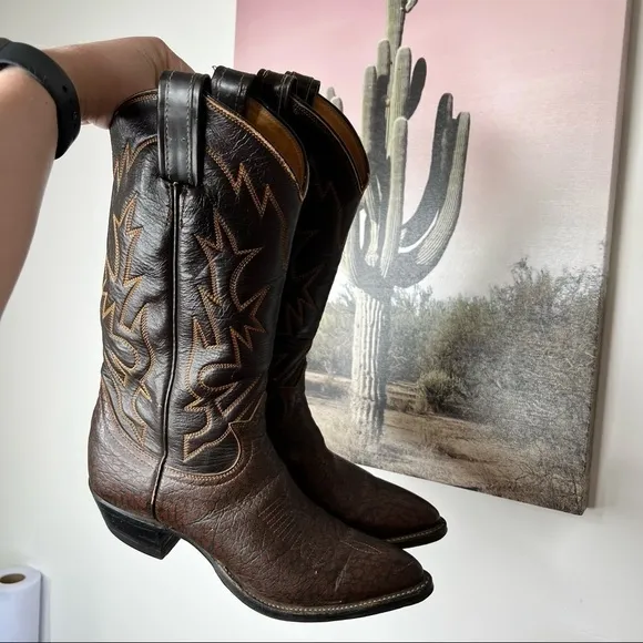 Vintage Tony Lama Brown Classic Leather Western Embroidered Cowboy Boots Size 6