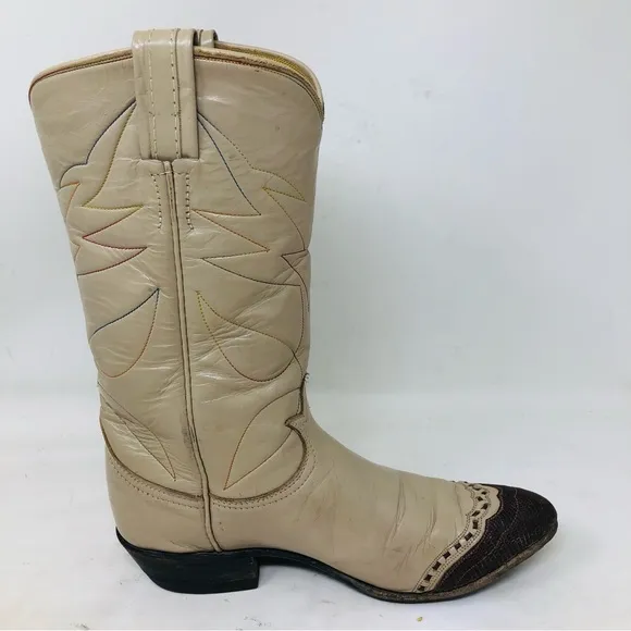 Vintage Tony Lama Cream Cowboy Boots