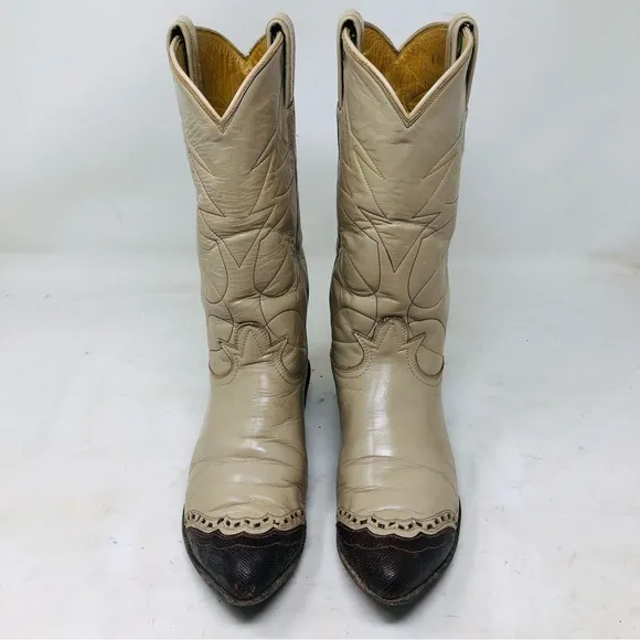 Vintage Tony Lama Cream Cowboy Boots