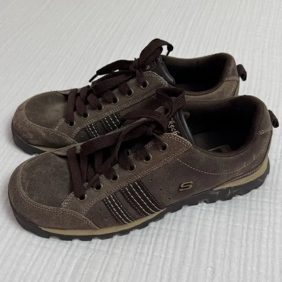 Vintage Y2K 90’s Skechers Brown Leather Lace Up Sneakers Size 10 Retro Casual
