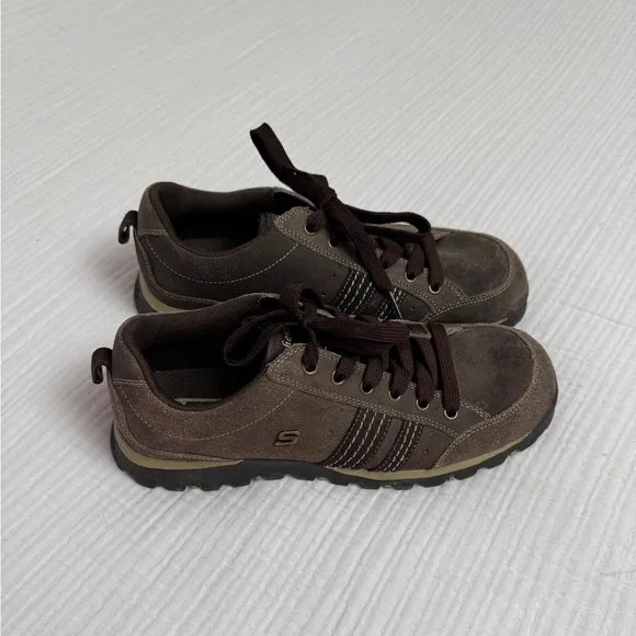 Vintage Y2K 90’s Skechers Brown Leather Lace Up Sneakers Size 10 Retro Casual