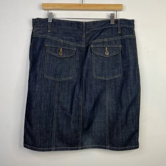 Vintage Y2K Gap Dark Wash Utility Denim Jean Skirt Classic Knee Length womens 12
