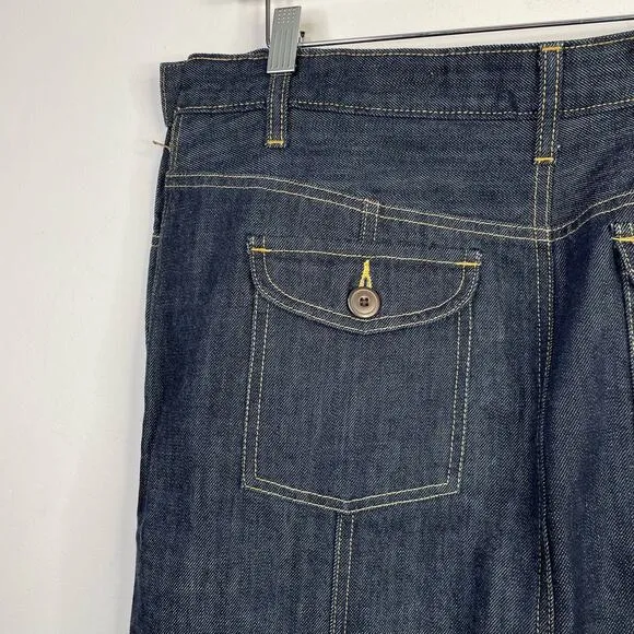 Vintage Y2K Gap Dark Wash Utility Denim Jean Skirt Classic Knee Length womens 12