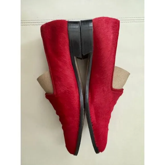 Vintage YSL calf hair smoking slippers/ loafers, Red, size 7