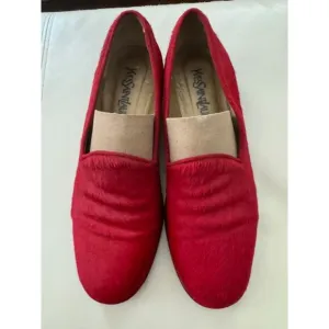 Vintage YSL calf hair smoking slippers/ loafers, Red, size 7