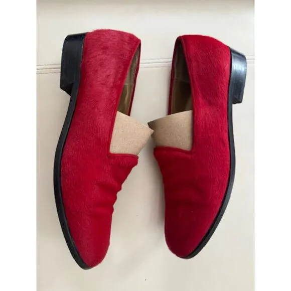 Vintage YSL calf hair smoking slippers/ loafers, Red, size 7