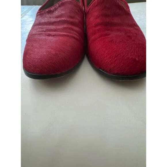 Vintage YSL calf hair smoking slippers/ loafers, Red, size 7
