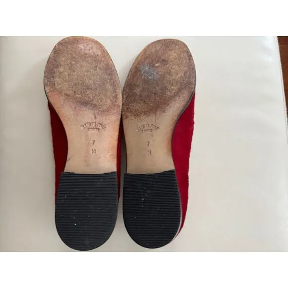 Vintage YSL calf hair smoking slippers/ loafers, Red, size 7