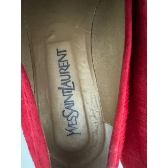 Vintage YSL calf hair smoking slippers/ loafers, Red, size 7