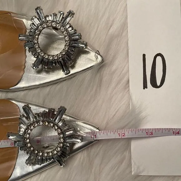 Vinyl Clear Rhinestone Pointed Toe Flat Dress Wedding Sandals Shoes