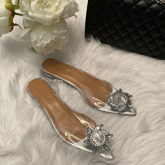 Vinyl Clear Rhinestone Pointed Toe Flat Dress Wedding Sandals Shoes