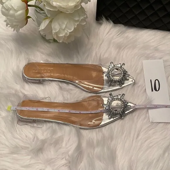 Vinyl Clear Rhinestone Pointed Toe Flat Dress Wedding Sandals Shoes