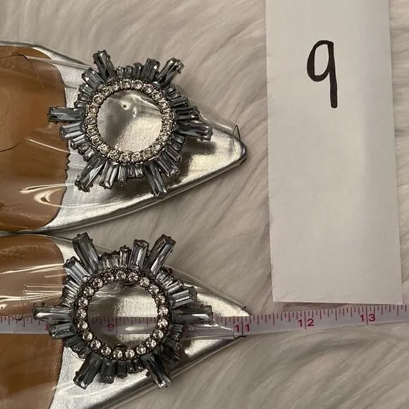 Vinyl Clear Rhinestone Pointed Toe Flat Dress Wedding Sandals Shoes