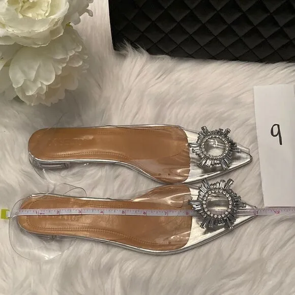 Vinyl Clear Rhinestone Pointed Toe Flat Dress Wedding Sandals Shoes