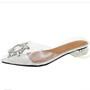 Vinyl Clear Rhinestone Pointed Toe Flat Dress Wedding Sandals Shoes