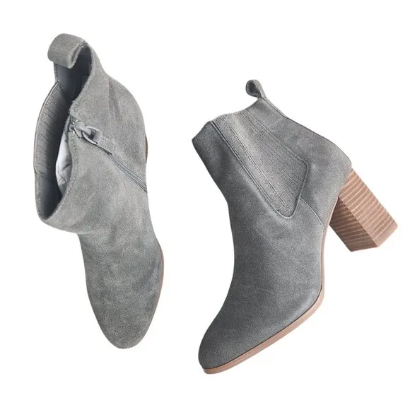 Violet &amp; Red Meaghan Heeled Suede Ankle Boot Bootie Grey Womens Size 9.5