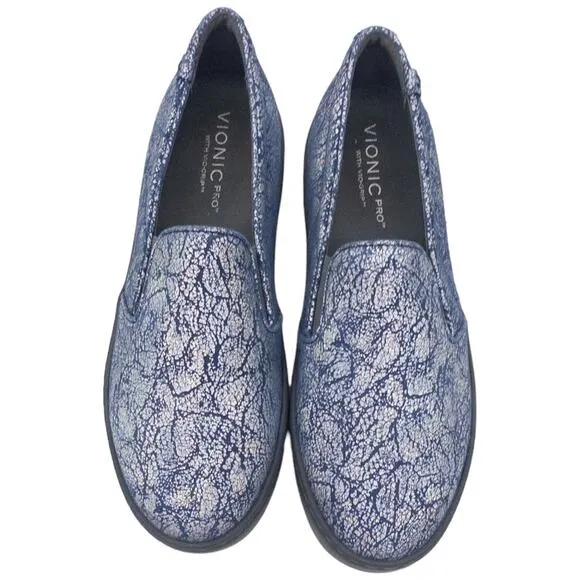 Vionic Avery Slip On Blue Metallic Suede Sneakers Loafers 9 Women's