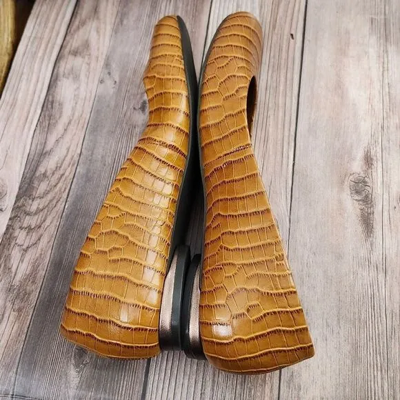 Vionic Hannah Croc orthaheel camel/tan classic casual flats loafers sz 9.5