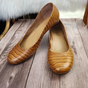 Vionic Hannah Croc orthaheel camel/tan classic casual flats loafers sz 9.5