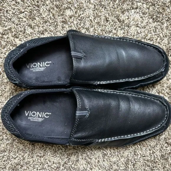 Vionic Eli Slip On Loafers Mens Black Leather Suede Orthaheel Technology size 12