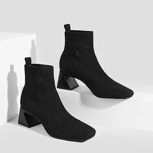 VIVAIA Melissa Women's Ankle Boots Slip on 1.77'' Chunky Block Mid Heel Bo 38.5