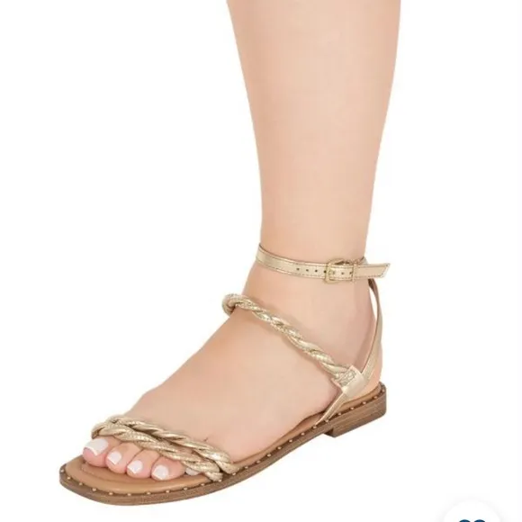 Vizzano Metallic Gold Rose Flat Sandals Straps