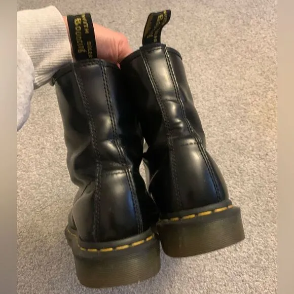 VTG Dr Marten Classic Rubber Combat Boots Black Size 9 Doc Martens Lace Up Boots