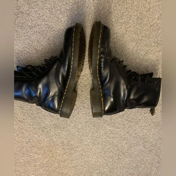 VTG Dr Marten Classic Rubber Combat Boots Black Size 9 Doc Martens Lace Up Boots