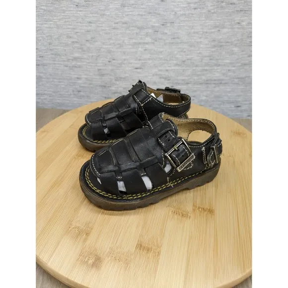 Vtg Dr. Martens Fisherman Sandals Black Leather Buckle Straps Toddler 7 7.5
