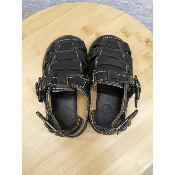 Vtg Dr. Martens Fisherman Sandals Black Leather Buckle Straps Toddler 7 7.5