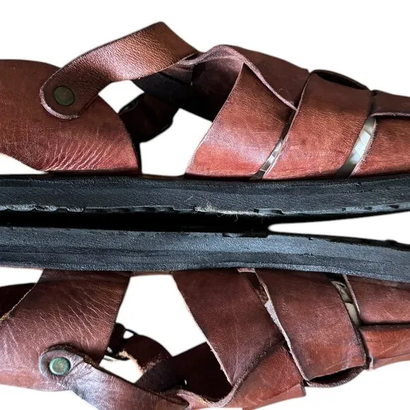 Vtg Eddie Bauer Sandals Sz 15 Leather Fisherman Summer Gorpcore Grunge Classic