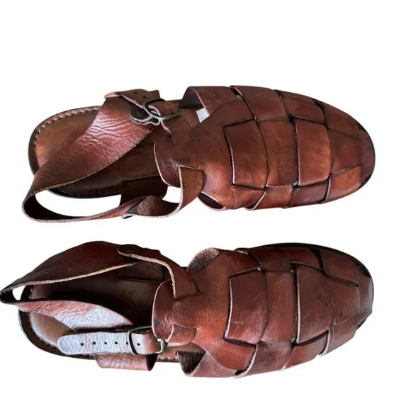 Vtg Eddie Bauer Sandals Sz 15 Leather Fisherman Summer Gorpcore Grunge Classic
