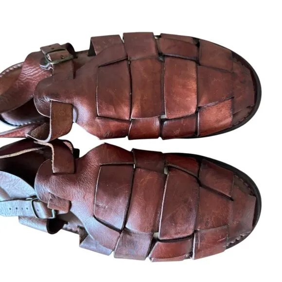 Vtg Eddie Bauer Sandals Sz 15 Leather Fisherman Summer Gorpcore Grunge Classic