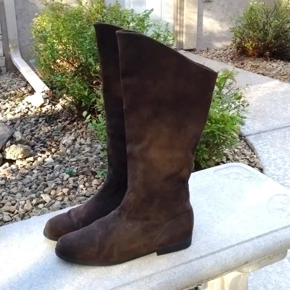 Vtg JACK SPRAT Brown SUEDE LEATHER FOLDING CUFF PIRATE SLOUCH BOOTS Women Size 9