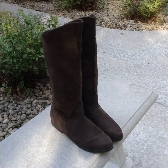 Vtg JACK SPRAT Brown SUEDE LEATHER FOLDING CUFF PIRATE SLOUCH BOOTS Women Size 9
