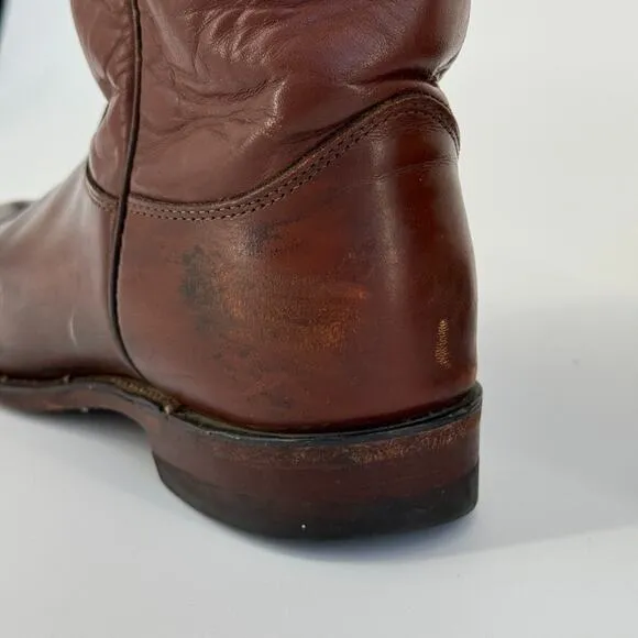 Vtg Justin Roper Men Boots 3802 Sz 9D Brown Leather Cowboy Round Toe Made in USA