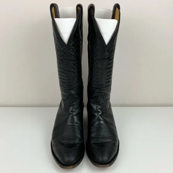 VTG Tony Lama Men’s Size 8.0 D 6214 Black Leather Cowboy Boots Lizard Wingtip