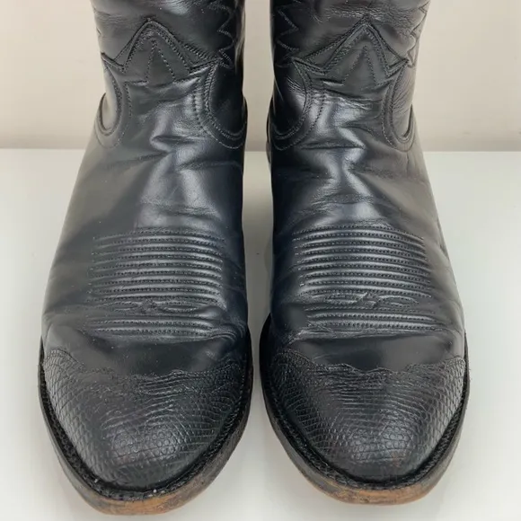 VTG Tony Lama Men’s Size 8.0 D 6214 Black Leather Cowboy Boots Lizard Wingtip