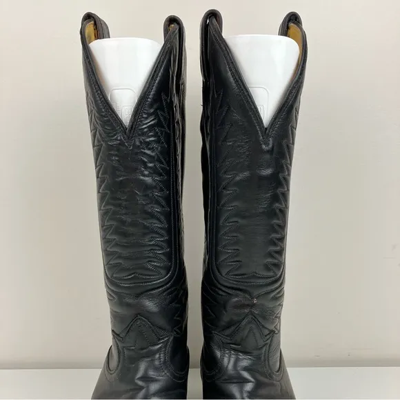 VTG Tony Lama Men’s Size 8.0 D 6214 Black Leather Cowboy Boots Lizard Wingtip
