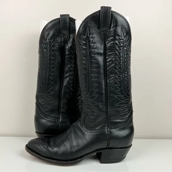 VTG Tony Lama Men’s Size 8.0 D 6214 Black Leather Cowboy Boots Lizard Wingtip