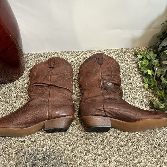 Vtg Western Red Brown Leather Made In USA Western Boots Women 5.5 M Slouchy New