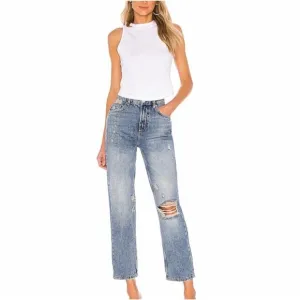 We The Free People Dakota Straight Leg Jeans Womens 25 Blue Distressed