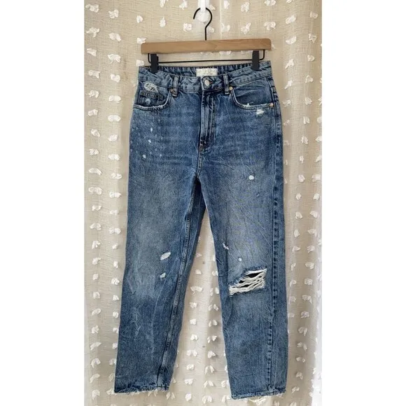 We The Free People Dakota Straight Leg Jeans Womens 25 Blue Distressed