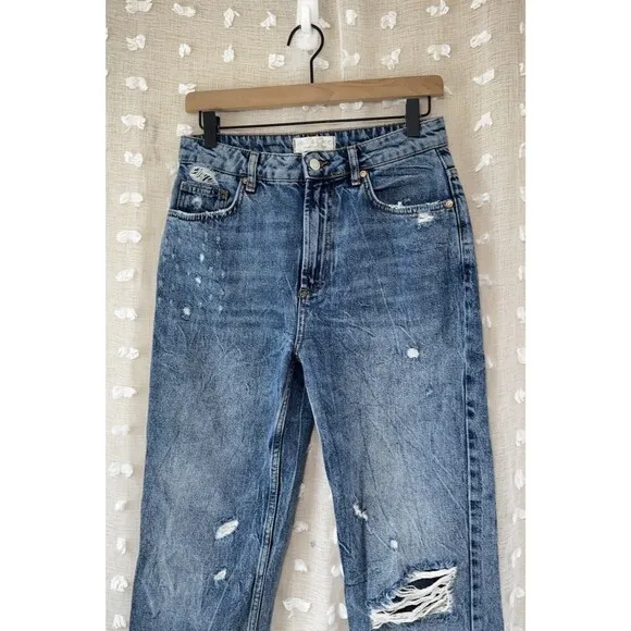 We The Free People Dakota Straight Leg Jeans Womens 25 Blue Distressed