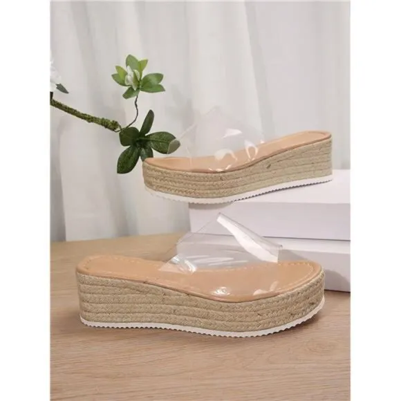 Wedge Heel Thick-Soled Sandals Waterproof Platform Transparent Open-Toe Sandals