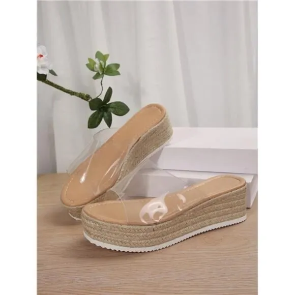 Wedge Heel Thick-Soled Sandals Waterproof Platform Transparent Open-Toe Sandals