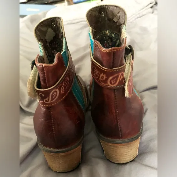 Western-style leather Ankle Boots womens sz 8 8.5 39 SOCOFY hand-made unique NM