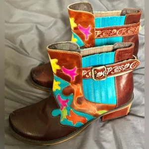 Western-style leather Ankle Boots womens sz 8 8.5 39 SOCOFY hand-made unique NM