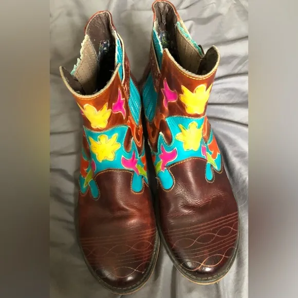Western-style leather Ankle Boots womens sz 8 8.5 39 SOCOFY hand-made unique NM
